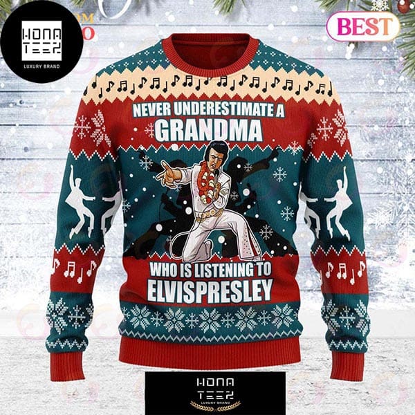 Elvis Presley Never Underestinate A Grandma 2023 Ugly Christmas Sweater -  Honateez