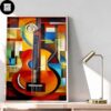 Skull With Guitar In the Heaven and Hell With Red Sky Home Decor Poster Canvas