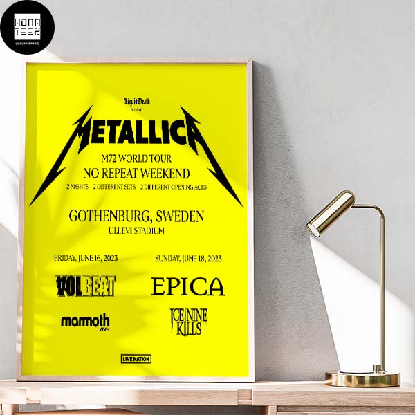 Metallica M72 World Tour No Repeat Weekend Gothenburg Sweden Home Decor Poster Canvas