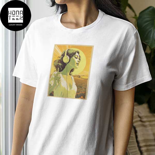 The Woman Is Listening Music In The Sun With US 70s Style Design Classic T-Shirt
