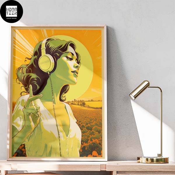 The Woman Is Listening Music In The Sun With US 70s Style Design Home Decor Poster Canvas