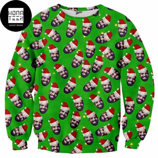 Drake With Many Drake Santa Head 2023 Ugly Christmas Sweater