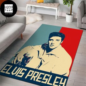 Elvis Presley Playing Guitar Red And Blue Background Vintage Luxury Rug