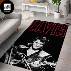 Elvis Presley Playing Guitar Red Word Elvis Luxury Rug