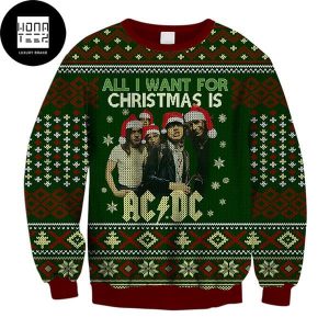 ACDC All I Want For Christmas Is ACDC Green 2023 Ugly Chirstmas Sweater