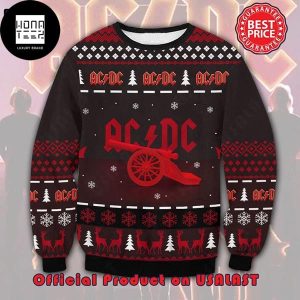 ACDC Band Canon Reindeer Snowflake Reindeer 2023 Ugly Christmas Sweater