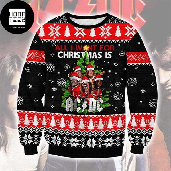 ACDC Black Hells Bells Red 2023 Ugly Christmas Sweater - Honateez