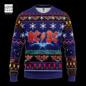 ACDC Snowflake Blue And Brown Fan Gifts 2023 Ugly Chirstmas Sweater