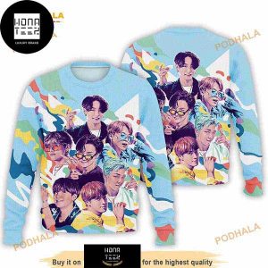 BTS Band Blue Colorful 2023 Ugly Christmas Sweater