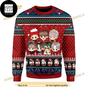 BTS Band Chibi Funny Xmas Gifts 2023 Ugly Christmas Sweater