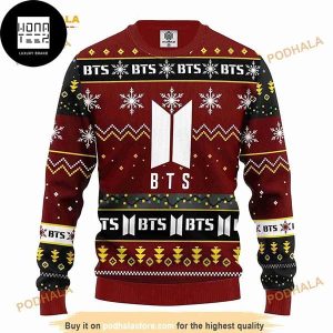 BTS Logo Red Signature Xmas Gifts 2023 Ugly Christmas Sweater