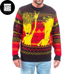 Beavis and Butthead Rock and Roll Three Color 2023 Ugly Christmas Sweater