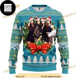 BlackPink Blue Pine Tree Pattern 2023 Ugly Christmas Sweater