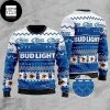 Bud Light Beer Snowflakes And Deer Pattern Signature Blue And White 2023 Ugly Christmas Sweater