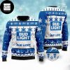 Bud Light Beer Snowflakes And Deer Pattern White And Blue 2023 Ugly Christmas Sweater