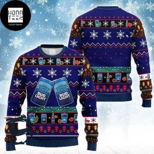 Bud Light Cheering Cans With Snowflakes And Pine Tree Xmas Gifts 2023 Ugly Christmas Sweater