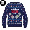 Bud Light Logo Pattern Twinkle Lights Blue 2023 Ugly Christmas Sweater