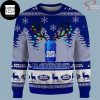 Bud Light Reindeer Snowy Night Snowflakes and Pine Tree Pattern 2023 Ugly Christmas Sweater
