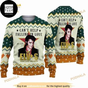 Elvis Presley Can’t Help Falling In Love Green And White 2023 Ugly Christmas Ugly Sweater