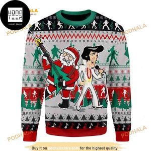 Elvis Presley With Santa Claus Team Up Chirstmas 2023 Ugly Christmas Sweater