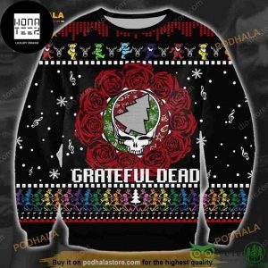 Grateful Dead Christmas Tree And Rose 2023 Ugly Christmas Sweater