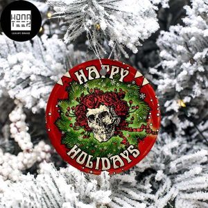 Grateful Dead Happy Holidays Skull Wearing Roses Hat 2023 Chirstmas Ornament