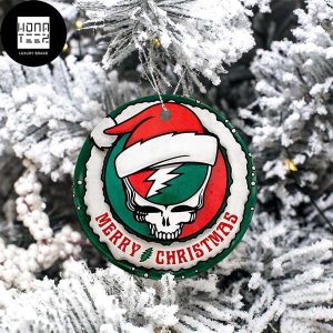 Grateful Dead Mery Christmas Skull Logo Wearing Santa Hat Green And Red 2023 Chirstmas Ornament