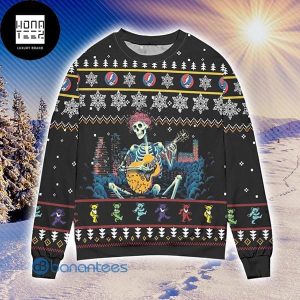 Grateful Dead Skeleton Playing Guitar 2023 Ugly Christmas Sweater