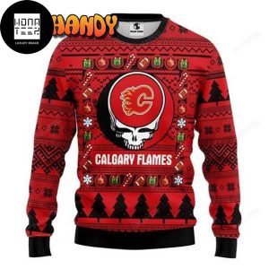 Grateful Dead X Nhl Calgary Flames 2023 Ugly Christmas Sweater