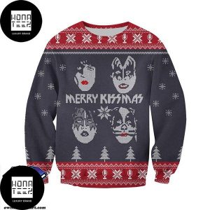 Kiss Band Merry KissMas With Face Signature Xmas Gifts 2023 Ugly Christmas Sweater