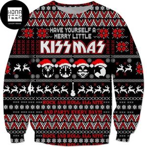 Kiss Band With Logo Band And Santa Hat 2023 Ugly Christmas Sweater