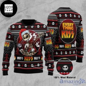 Kiss Jack Skellington Playing Guitar 2023 Ugly Christmas Sweater