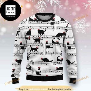 Kitten Playing In Music Notes 2023 Ugly Christmas Sweater