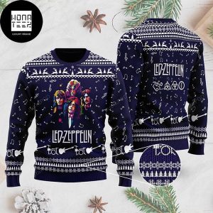 Led Zeppelin Dark Blue Guitar Pattern Xmas Gifts 2023 Ugly Christmas Sweater