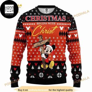 Mickey Mouse Christmas Begins With Christ 2023 Ugly Christmas Sweater