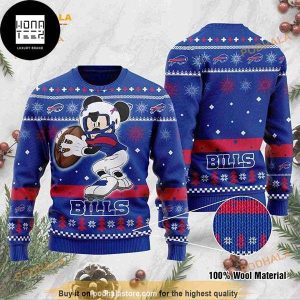 Mickey Mouse Wearing Bills Buffalo Uniform 2023 Ugly Christmas Sweater