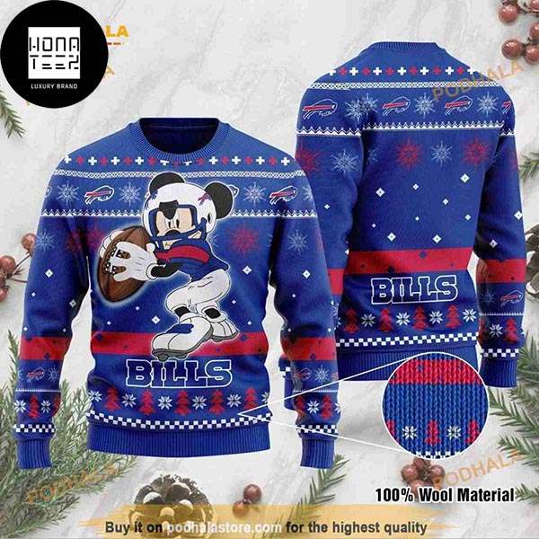 Mickey Mouse Wearing Bills Buffalo Uniform 2023 Ugly Christmas Sweater ...