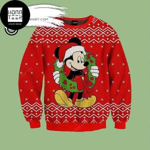 Mickey Mouse Wearing Santa Hat 2023 Ugly Christmas Sweater