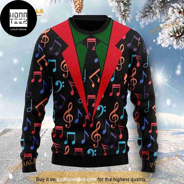 - 2023 Sweater Music Ugly Gifts Xmas Honateez Note Christmas Colorful