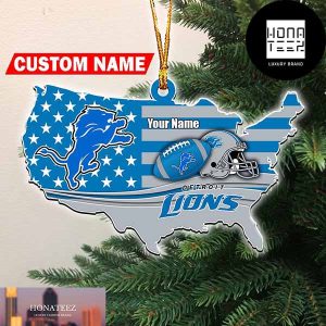 NFL Detroit Lions Flag Map US Personalized 2023 Christmas Ornament