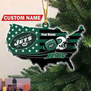 NFL New York Jets Flag Map US Personalized 2023 Christmas Ornament