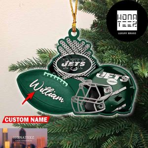 NFL New York Jets Rugby Ball Helmet Pattern Personalized 2023 Christmas Ornament