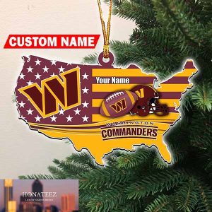 NFL Washington Commanders Flag Map US Personalized 2023 Christmas Ornament