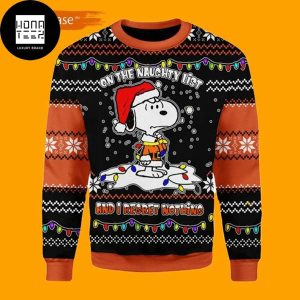 Peanuts Snoopy On The Naughty List And I Regret Nothing 2023 Ugly Christmas Sweater