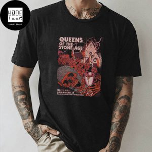 Queens Of The Stone Age Indianapolis In September 22 2023 Skull With Roses Beside Cup Of Wine Fan Gifts Classic T-Shirt