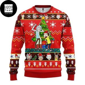 Rick And Morty Christmas Dancing Full Red 2023 Ugly Sweater