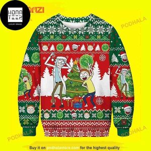 Rick And Morty Christmas Dancing Green And Red 2023 Ugly Sweater