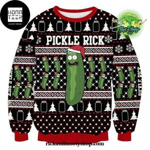 Rick And Morty Pickle Rick Wearing Santa Hat 2023 Ugly Christmas Sweater