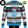 Rick And Morty Pickle Rick Santa Hat And Candy Can 2023 Ugly Christmas Sweater