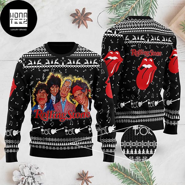 Rolling Stones Band Draw Caricatures 2023 Ugly Christmas Sweater